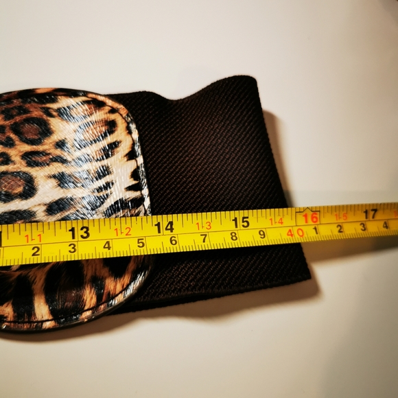 Ardene Spain Faux Leather Leopard Print Brown Stretch Gold Buckle Belt - Picture 14 of 16
